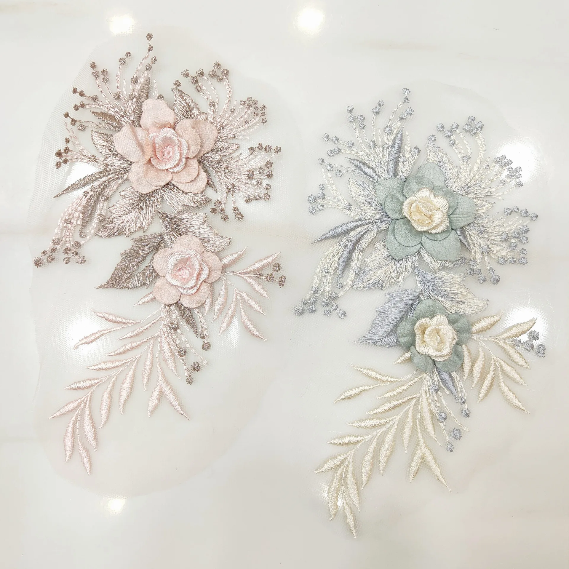 

Colorful Embroidered 3D Floral Pattern Matched DIY Bridal Dress Trims Lace Appliqued Patch