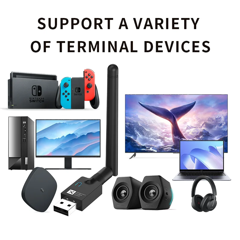 محول USB BT 5.2 أسود، جهاز استقبال إرسال صوت BT لاسلكي USB يدعم Win7/8/10/xp32/64bit Linux MACOS