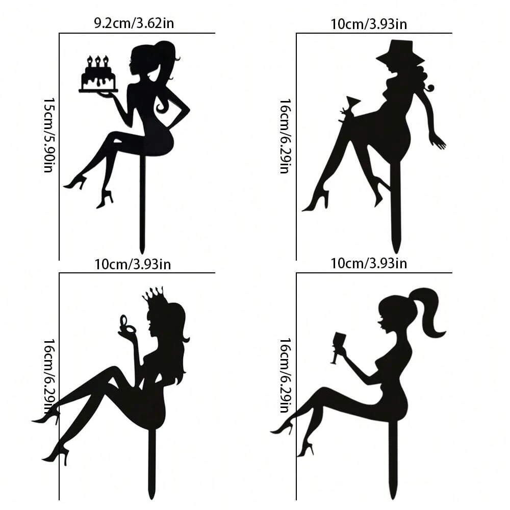 5pcs Ins Winebowl Girl Happy Birthday Cake Topper Gold Acrylic Cupcake Topper for Wedding Party Cake Decoration