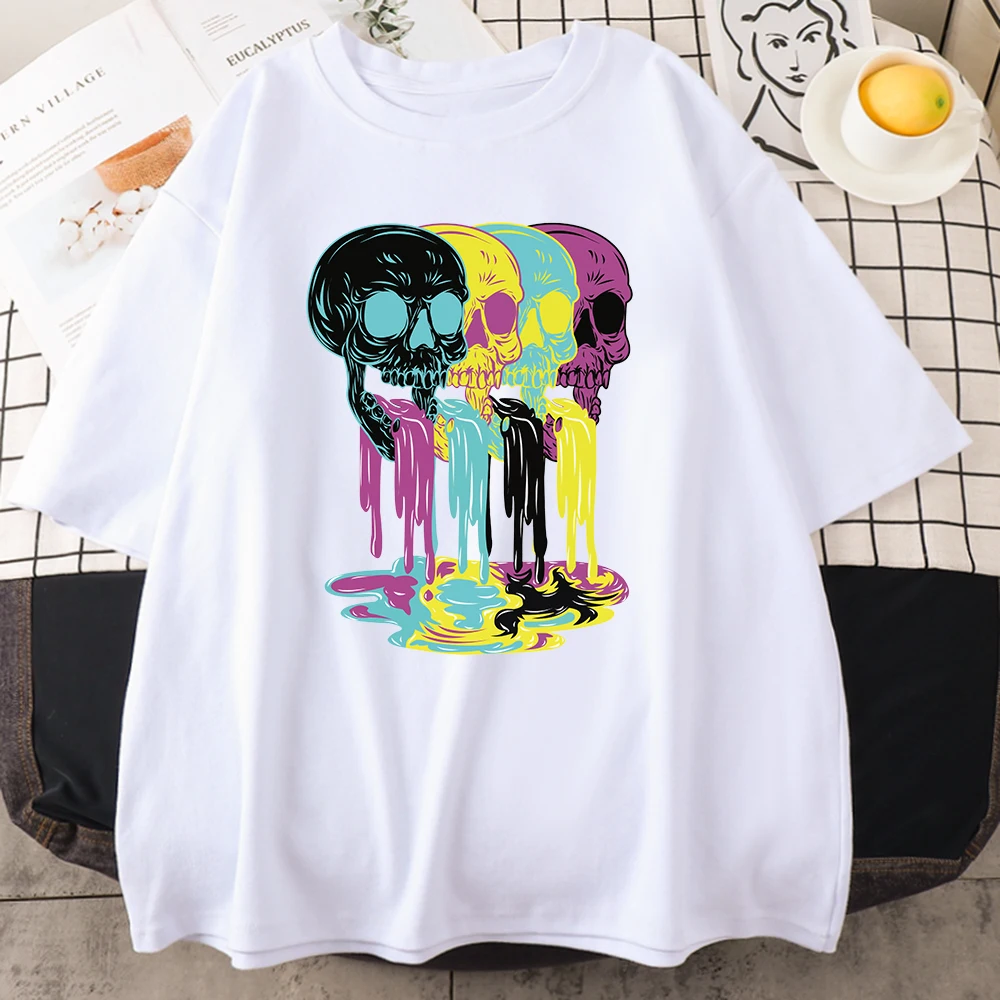 4 Vomit From Skulls Funny Printing Cotton T-Shirts For Men Personality Fashion Short Sleeve All-math Casual Mans Tee Clothing