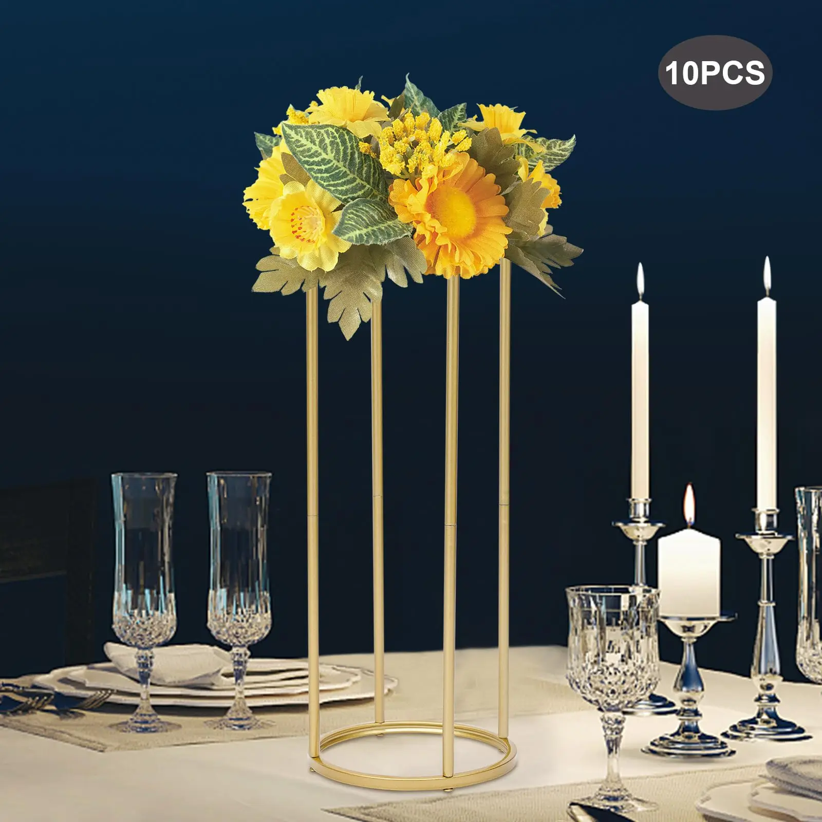 Dyrabrest 10 Buah Dudukan Bunga Pernikahan Emas - 23.6 "Tuas Kolom Vas Logam Tempat Pajangan Bunga Elegan Modern dengan Pelat