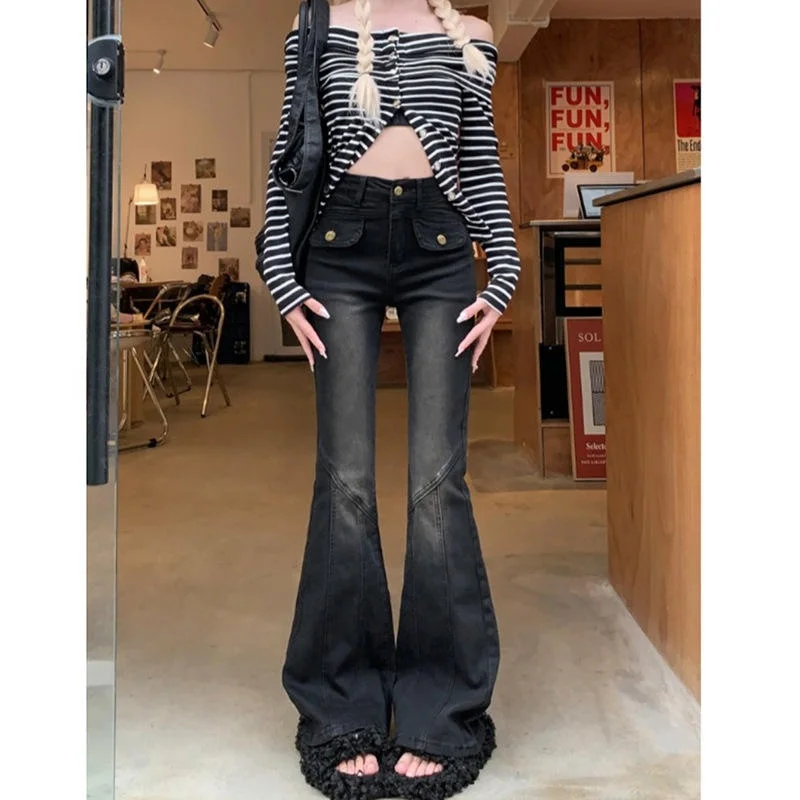 

American Style High Waist Bell Bottom Jeans Women's Spring Autumn New Slimming Tall Bootcut Denim Pants Lazy Style