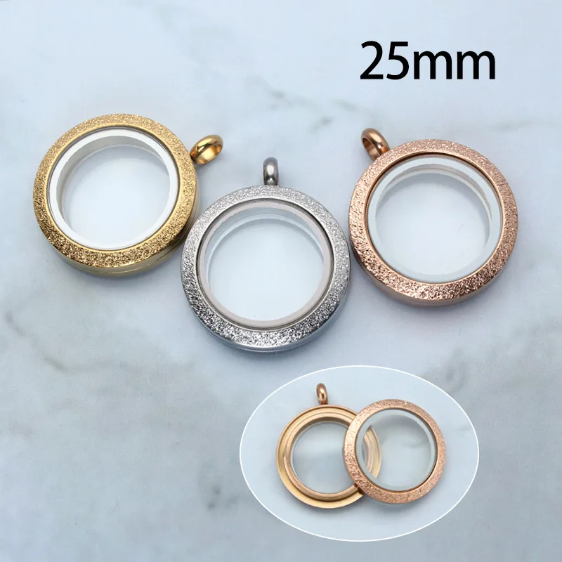 1PC 20mm 25mm 30mm Frosted glass Floating Locket medallion stainless steel twist Glass Living locket For jewelrys making