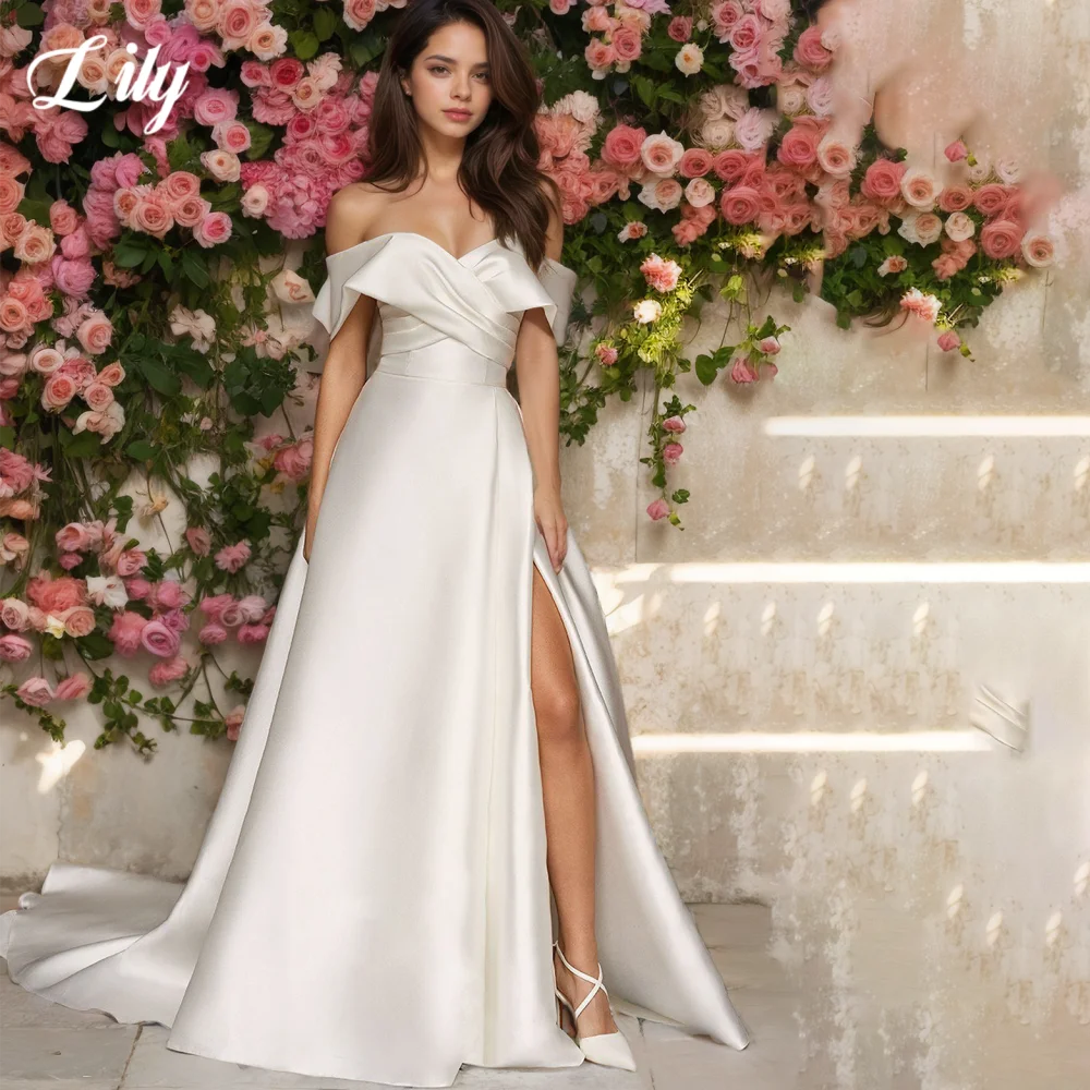 

Lily White Sweetheart Prom Gown Off the Shoulder Backless Prom Dress Side Split Wedding Party Evening Dresses 프롬 드레스 Customized