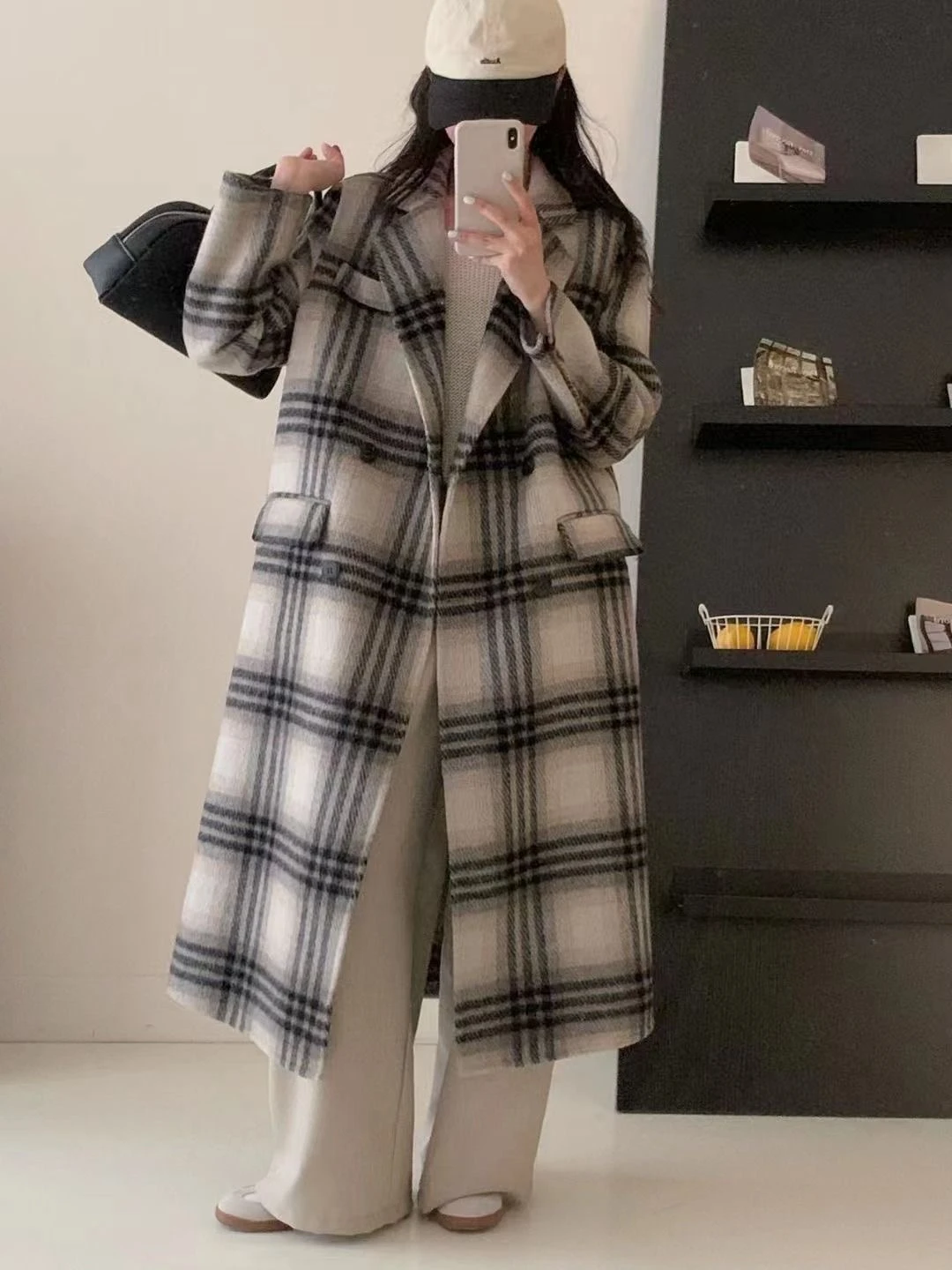 High End And Super Beautiful Plaid Woolen Coat For Women's Autumn And Winter New Korean Medium Long Imitation Wool Woolen Coat