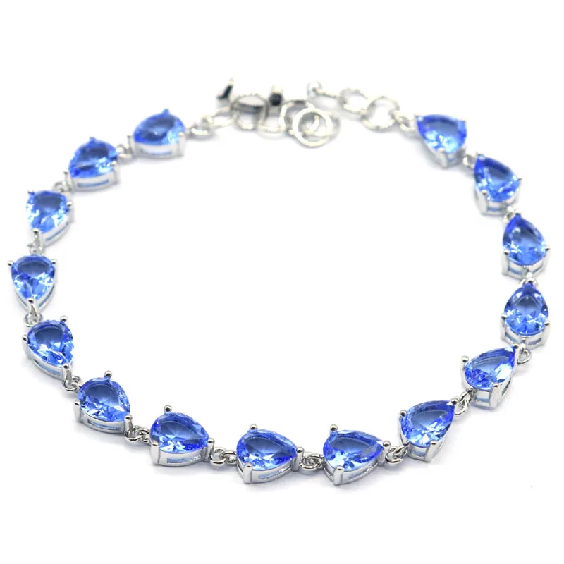 

8x6mm Beautiful 10.7g Smokey Topaz Violet Tanzanite Blood Ruby Daily Wear Women Silver Bracelet 8.0-9.0inch