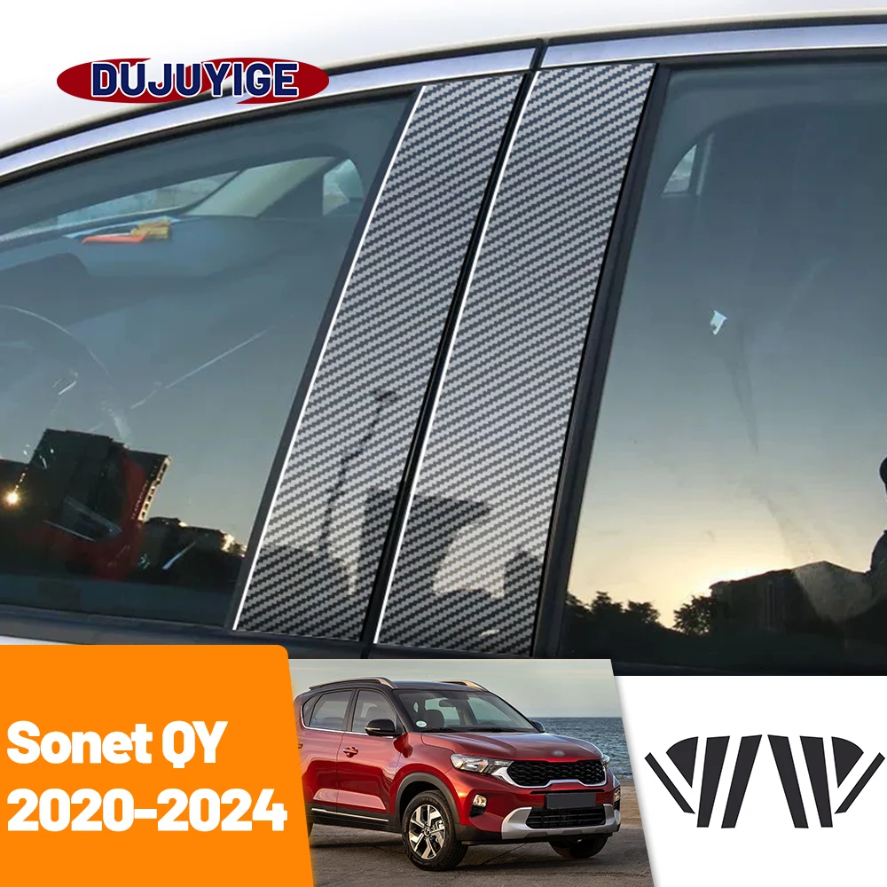 

For Kia Sonet QY 2020-2024 2021 2022 2023 Carbon Fiber Window Door Column Deal B C Pillar Post Cover Trim Sticker