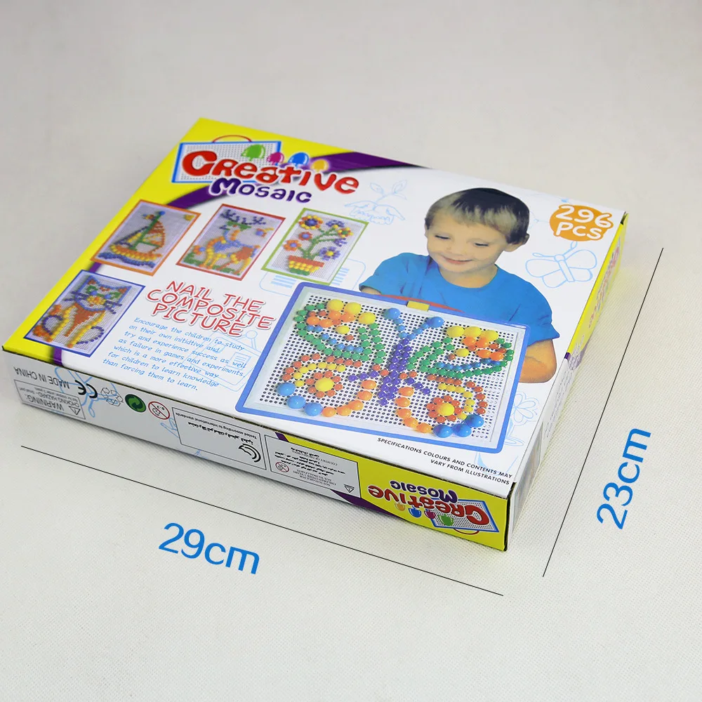 296 Stuks/set Doos Verpakt Graan Paddenstoel Nail Kralen Intelligente 3d Puzzel Spellen Legpuzzel Bord Voor Kinderen Educatief Speelgoed