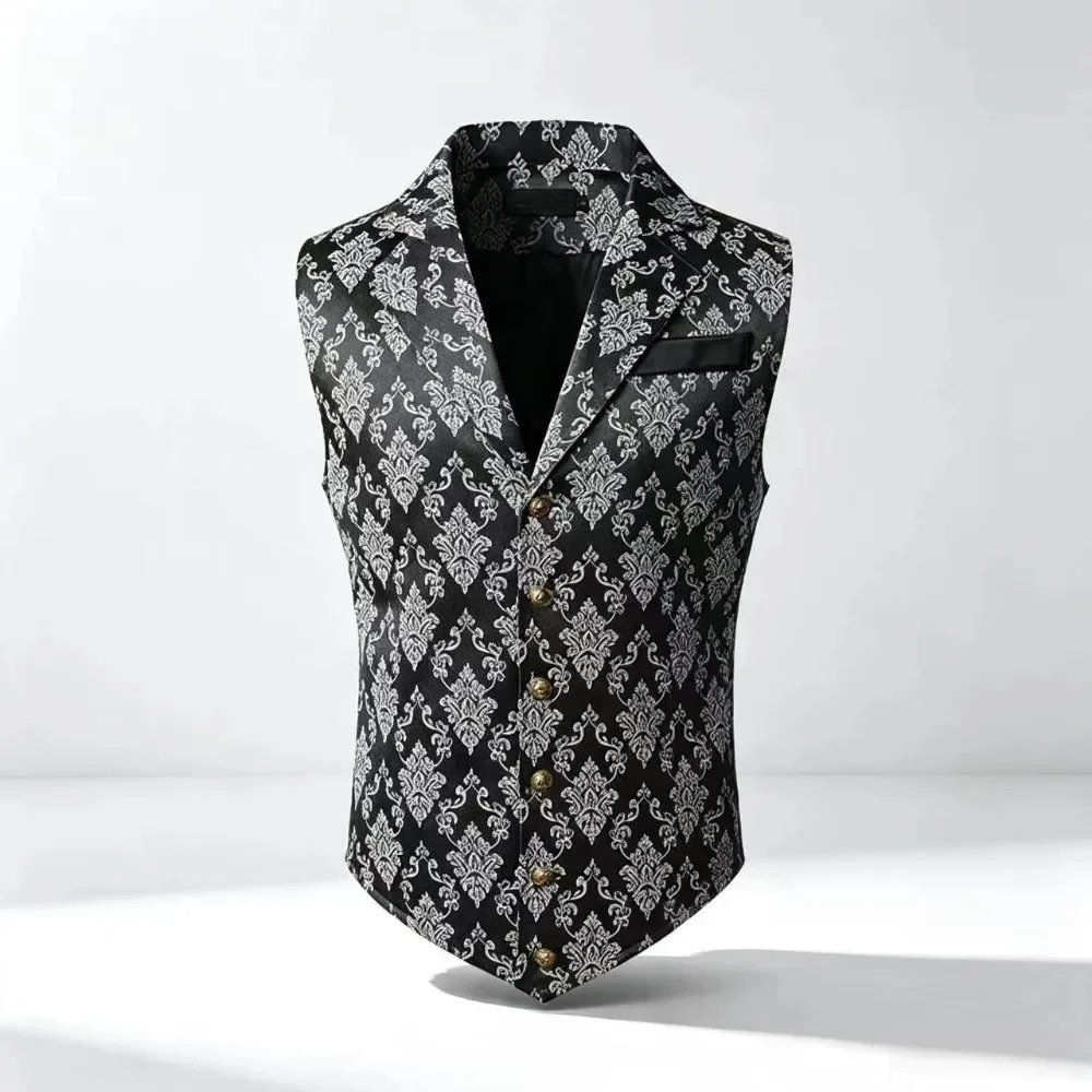 Herren-Westen im Retro-Gothic-Stil mit Jacquardmuster, einreihige, ärmellose Weste im viktorianischen Stil, formelle Weste für Hochzeitsfeiern und Cosplay. – Detail 9