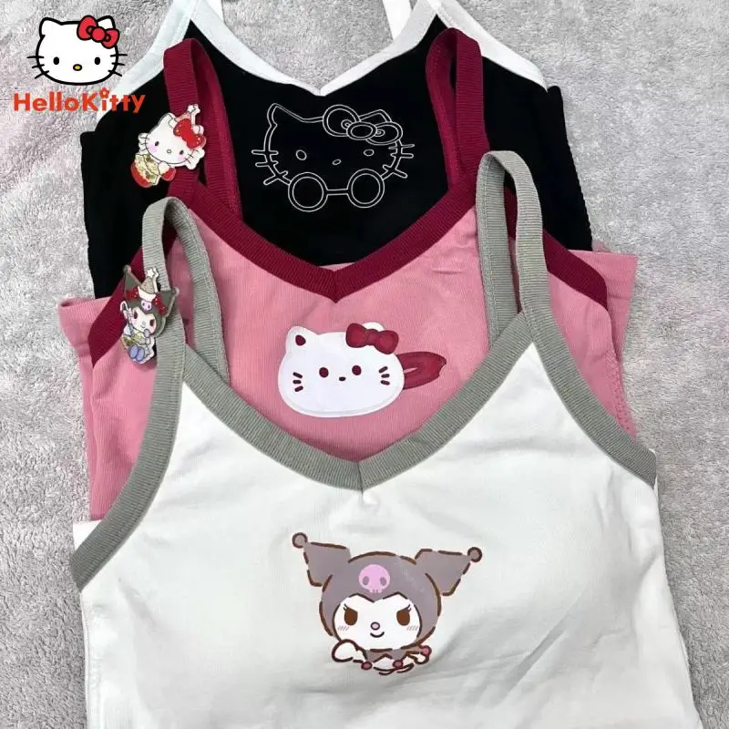 Y 2K Kawaii Girly Sling Vest Anime Cartoon Hellokitty Kuromi Ondergoed Zomer Tops Vakantie Strandkleding Met Borst Pad Japans