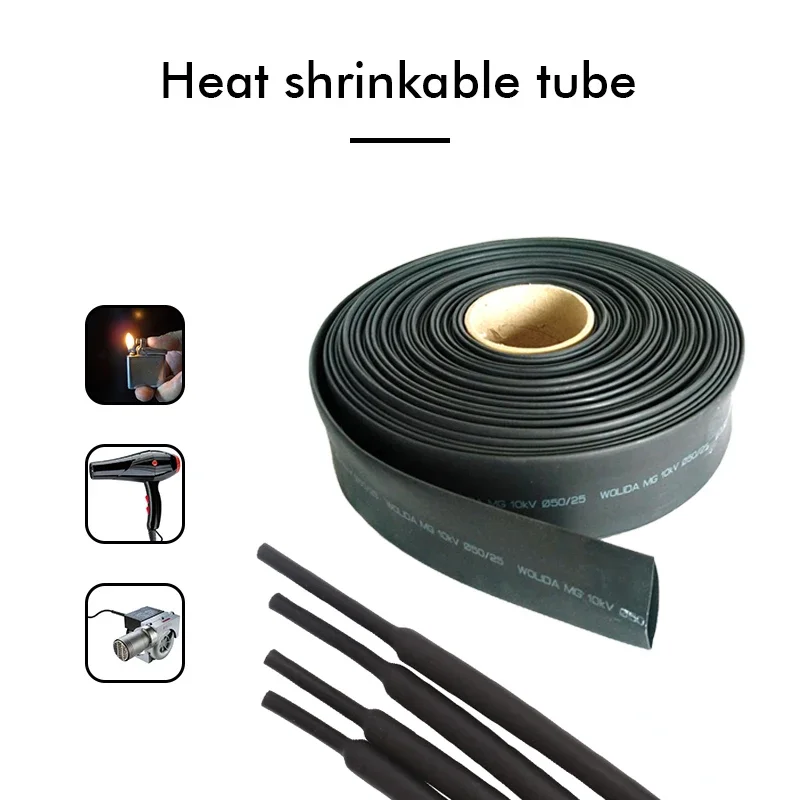 5M-100M 2:1 Black Polyolefin Shrinking Assorted Heat Shrink Tube Wire Cable Insulated Sleeving Tubing Wire Connector Protector
