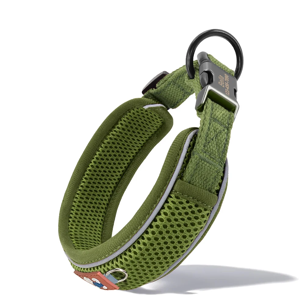 Personalisiertes Hundehalsband aus Mesh, atmungsaktiv, reflektierende Haustier-Halskette, langlebig, für kleine, mittelgroße und große Hunde, kostenlose Gravur – Detail 7