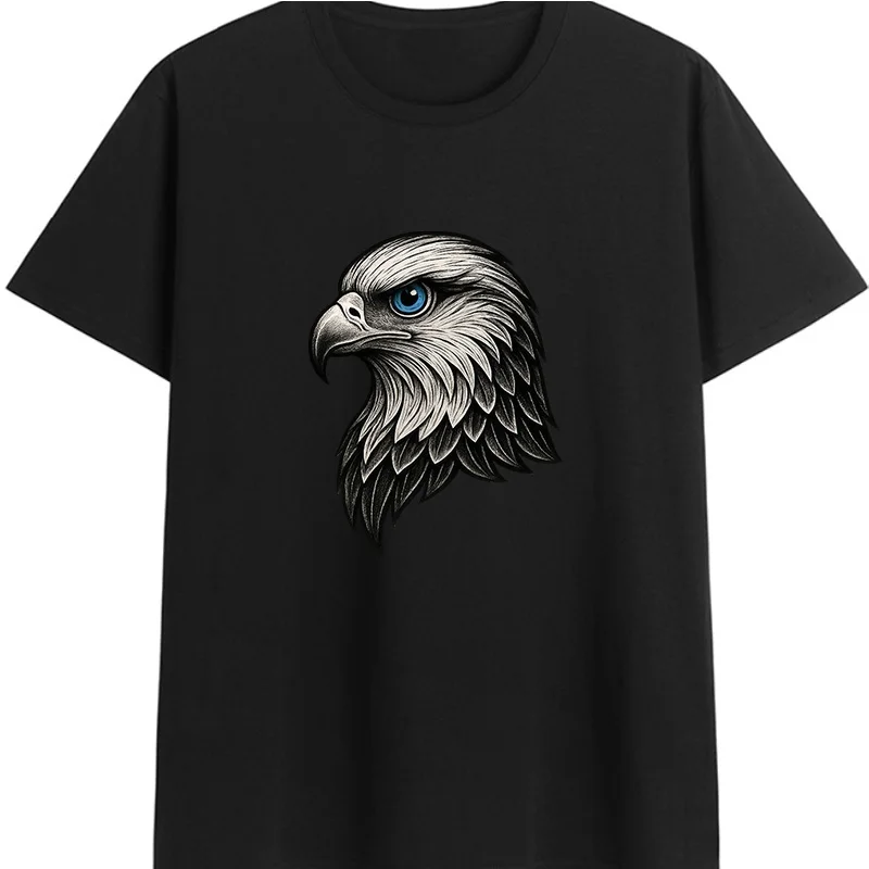 Cotton  100% Men Bald Eagle Head Graphic T‑Shirt Vintage Wild Animal Print Short Sleeve Casual Summer O‑Neath Daily Tees Tops
