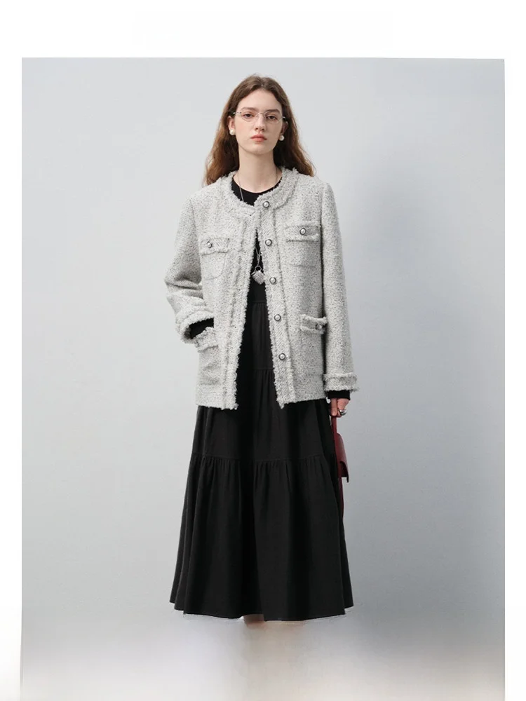 

VEGA CHANG Ele Little Bla Dr Set Spring Commute Par Outfit Дышащий длинный све круглый открытый кардиган Sle