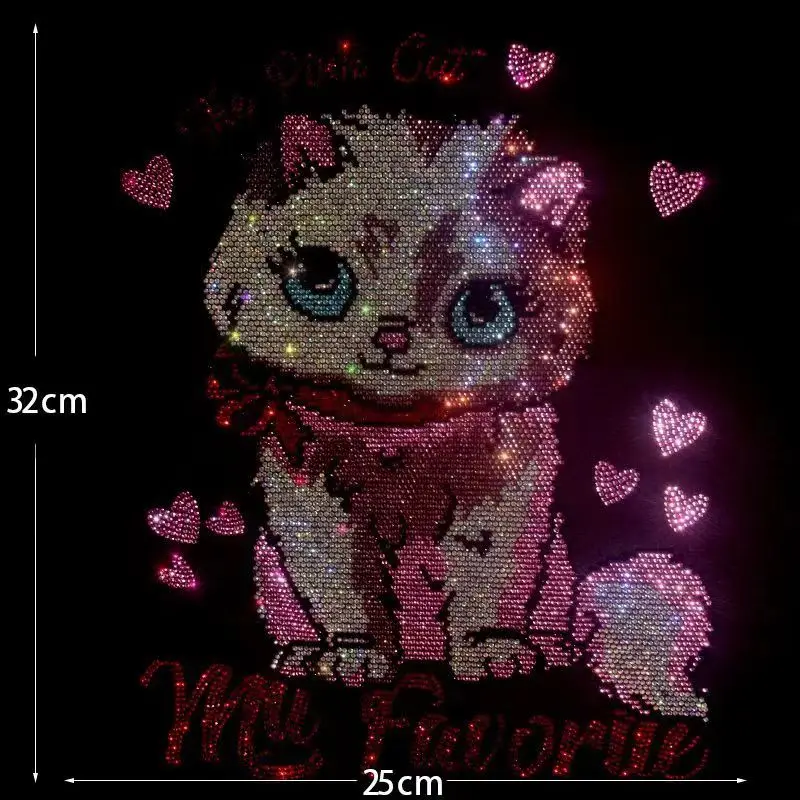 

Iron on Rhinestone Patches for Clothing Cute Cat Large Fashion DIY Patch Clothing Decoration Accessories