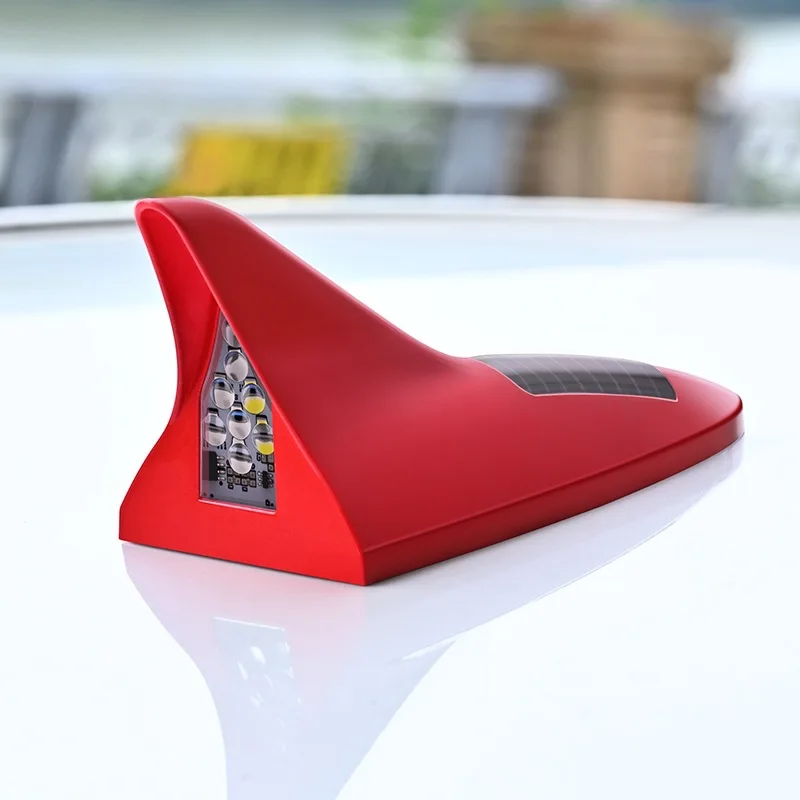 Car Solar LED Anti Collision Light Warning Lights Universal Shark Fin Antenna Light Automobile Modeling Decorating Accessories