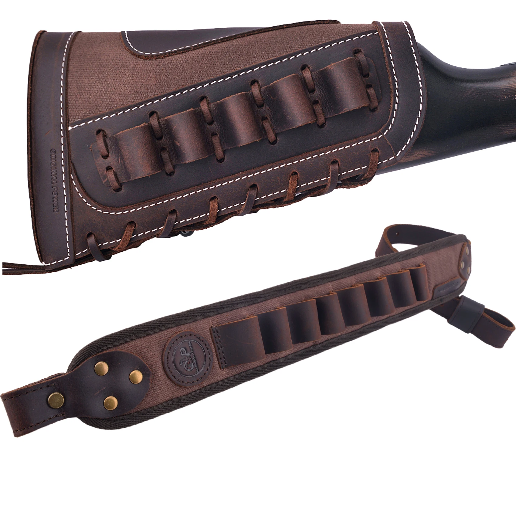 Wayne's Dog Combo Of Leather Canvas Rifle Buttstock Cover With Gun Shoulder Sling Strap For.308 .30-30 .22lr 12ga .45-70 .357