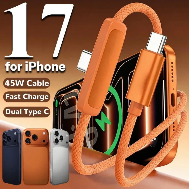 

Universal USB C To C Cable PD45W Fast Charging Type-C Right Angle Nylon Cord Data Line for iPhone 17 16 15 Pro Max Samsung