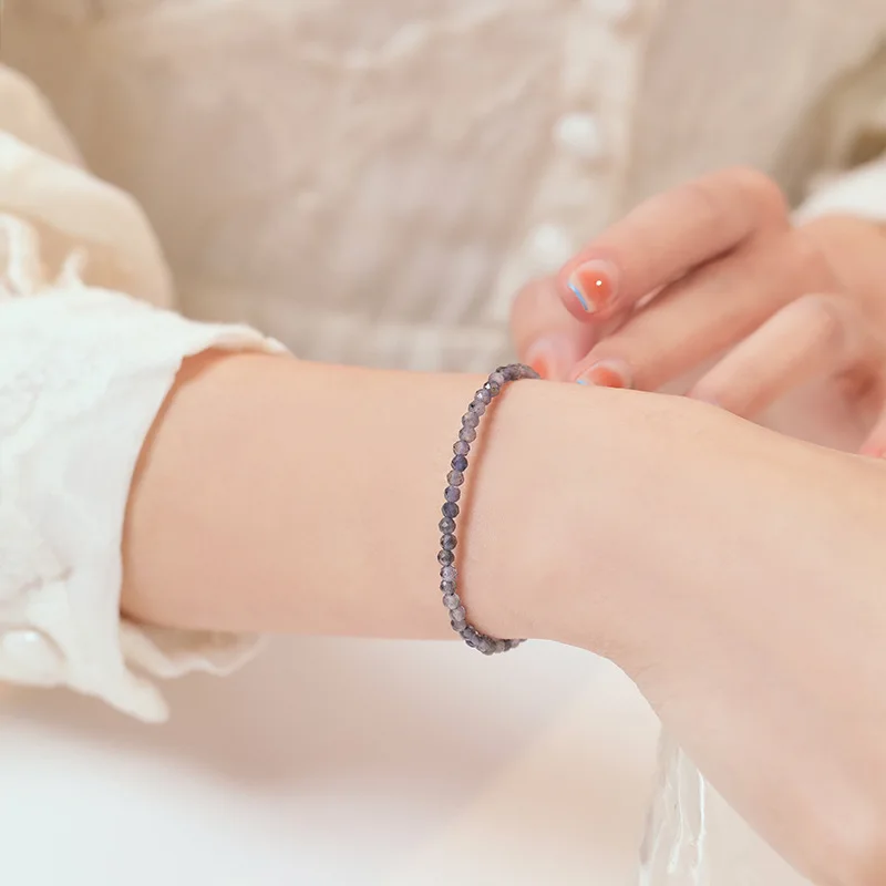 ITSMOS سوار Iolite الطبيعي الأوجه 3 مللي متر الأزرق Iolite كريستال الحد الأدنى سوار اليدوية مجوهرات للنساء هدية