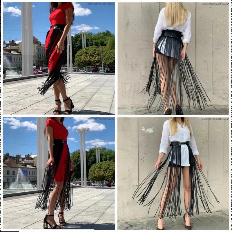 Fashion Extra‑Long Fringe Waist Skirt Belt Multi‑Strand Tassel Faux‑Leather Waistband Decorative Outfit Accessory Cosplay Prop
