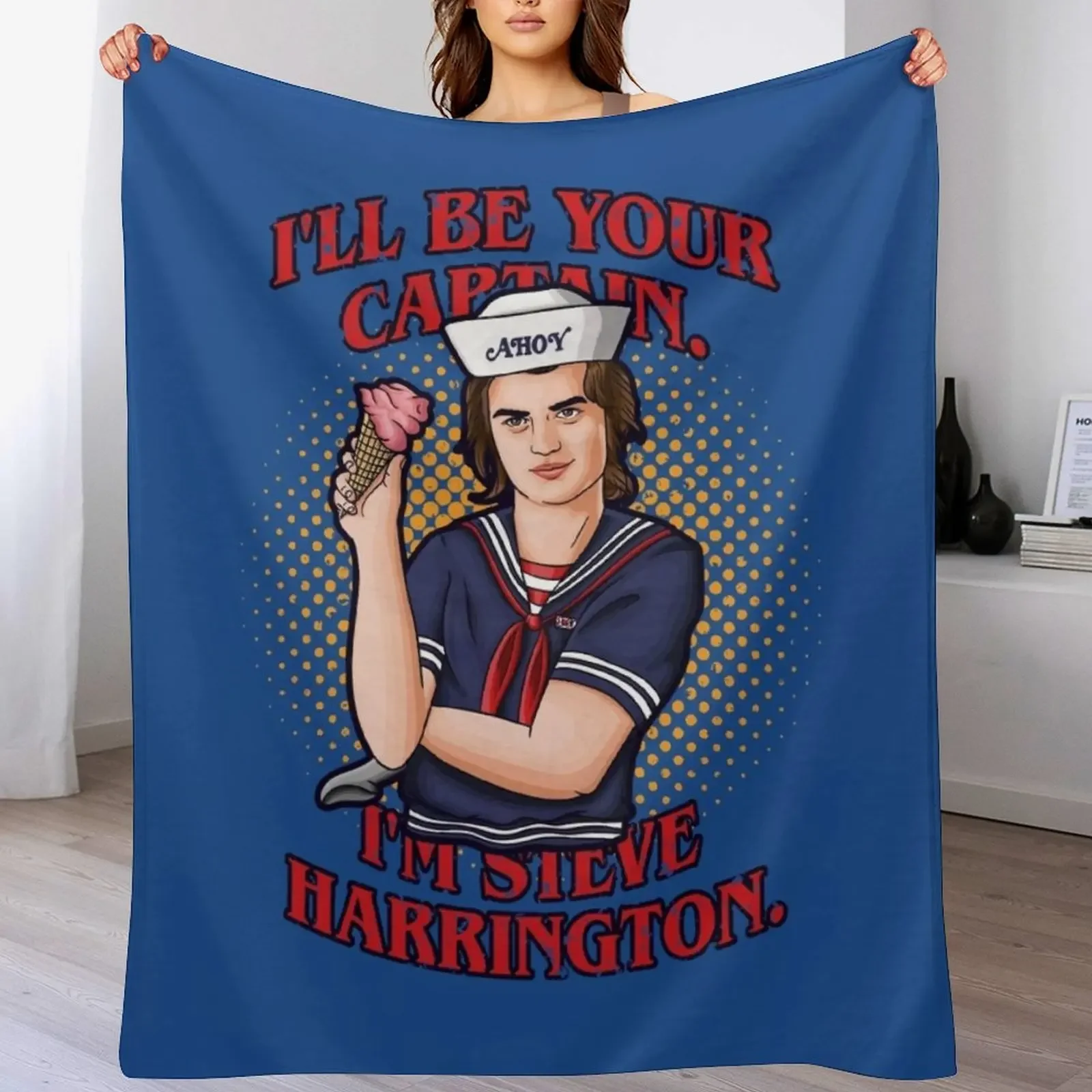 I'll be your captain. I'm Steve Harrington Throw Blanket Soft Plush Plaid Luxury Brand valentine gift ideas Blankets