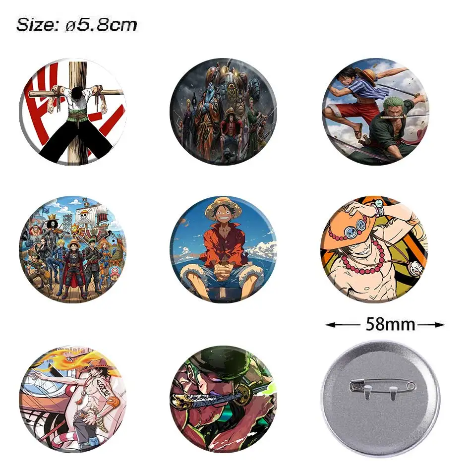 Pin de metal de 58 mm de One Piece Anime: Luffy, Zoro, Ace, Nami, Shanks. Accesorios para bolsos, ropa, cosplay, coleccionables, juguetes y regalos.
