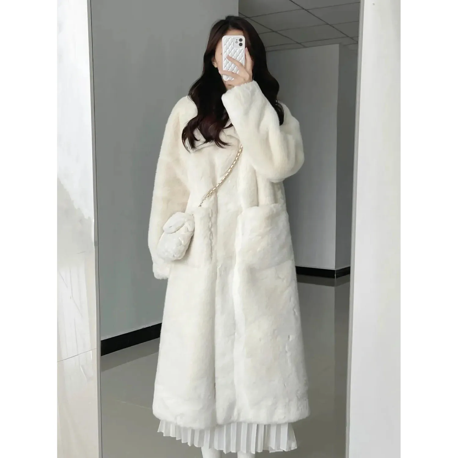 Fur Coat Women\'s Imitation Rabbit Hair Warm Cotton Thickened Long Parkas Autumn Winter New Korean Lazy Style Mink Velvet Coat