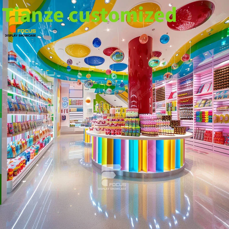 

Customized-Candy Fixtures Candy Wall Display Candy Shop Furniture Chocolate Display Snack Display Rack With Led Lights