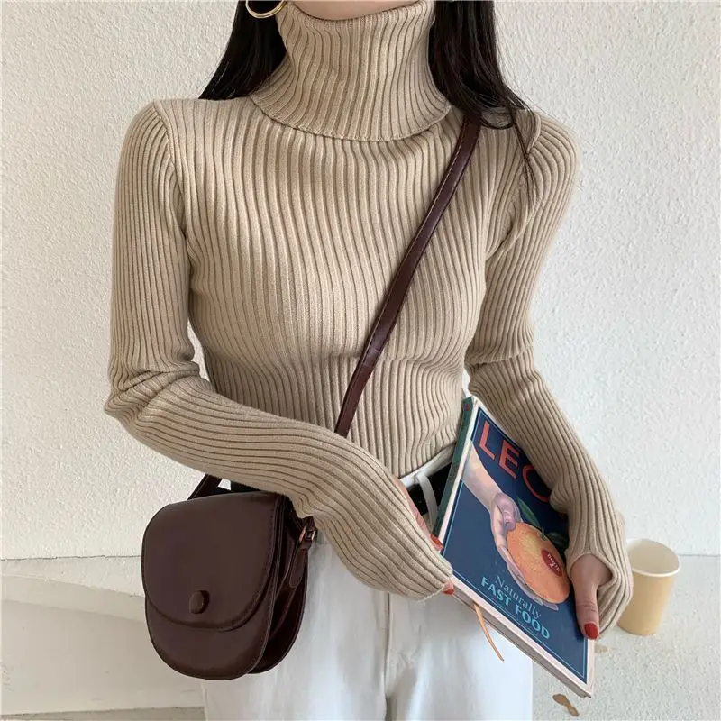 2024 Herfst Winter Dames Koreaanse Mode Elegante Coltrui Gebreide Truien Lange Mouw Slanke Basis Pullover Tops Truien