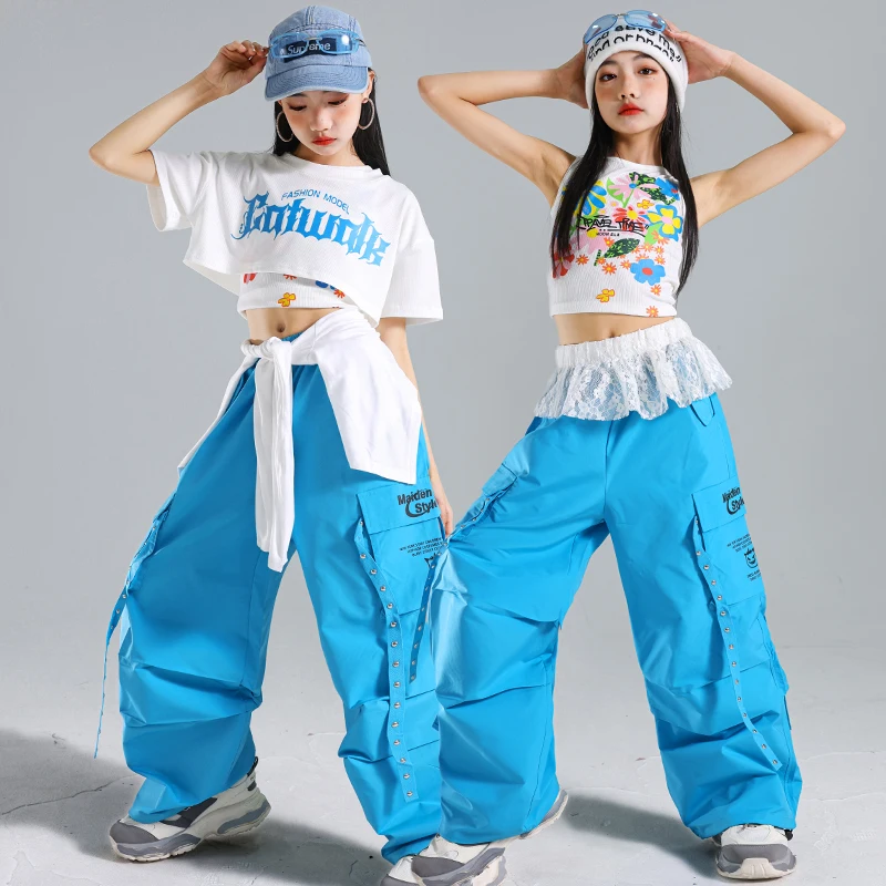 Mädchen K-pop Crop Top Hip Hop Candy Farbe Cargo Hosen Kleidung Kinder Street Dance Mädchen Gruppe Bühne Kostüme kinder Streetwear
