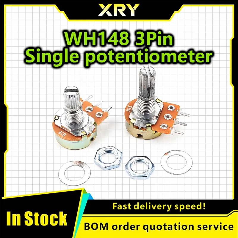 10PCS WH148 15mm 3pin linear potentiometer with nut and washer 1K 2K 5K 10K 20K 50K 100K 250K 1M potentiometer kit