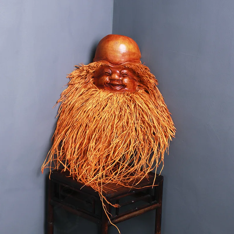 Hand Carved Bamboo Root Sculpture Old Man Statue Long Beard Figure Ornament Natural Bamboo Root Craft Home Desktop Decor