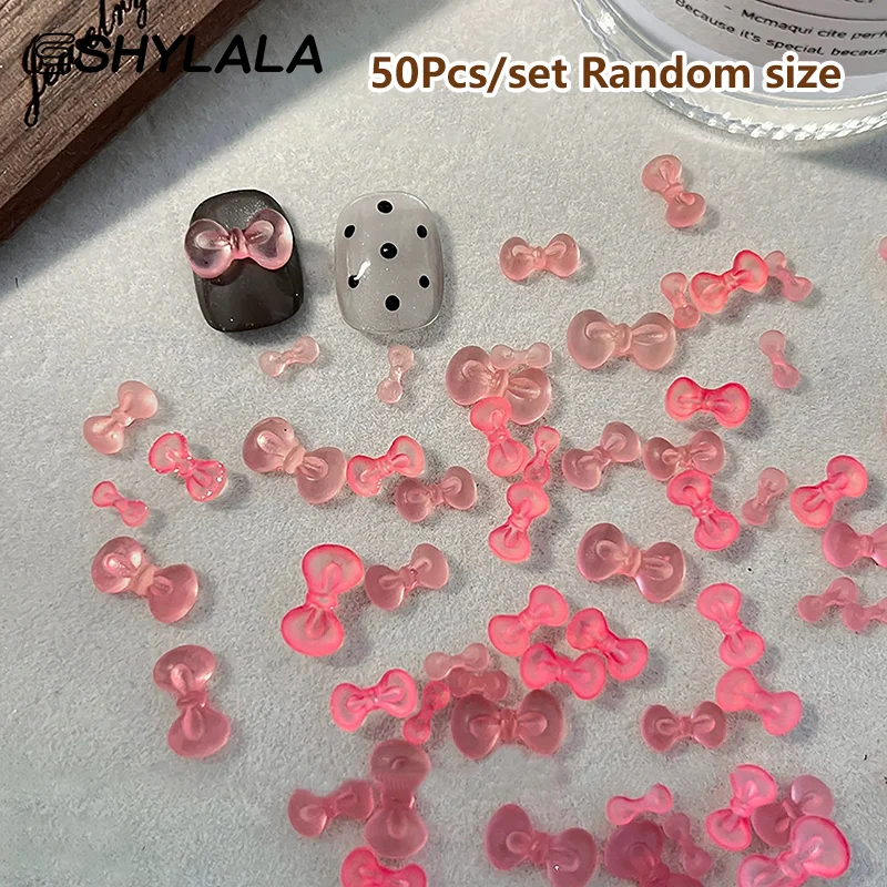 50pcs hiver arc 3D Nail Art accessoires mignon noeud papillon décorations d'ongles bricolage résine ongles breloques mélange pièces