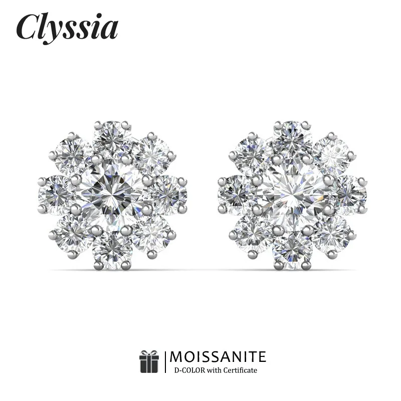 

CLYSSIA 925 Sterling Silver Moissanite Earrings Women 18k White Gold Plated with GRA Certified Dainty Stud Earrings Gift