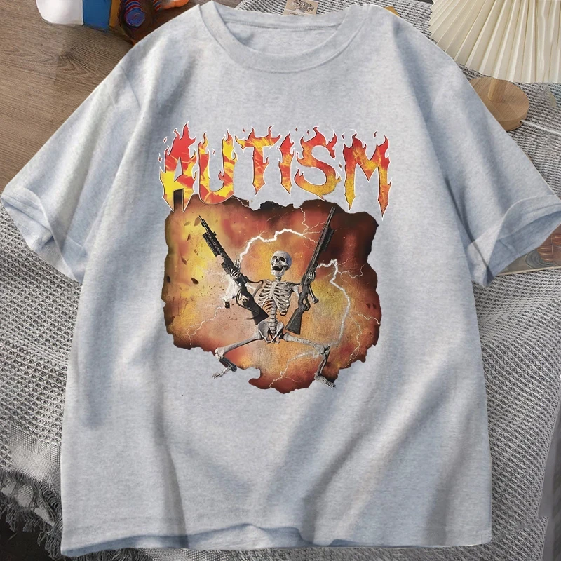 Autistic Funny Skeleton T-Shirt Men Women Autism Meme Graphic T Shirts Harajuku Fashion Vintage T Shirt Unisex Streetwear Tops