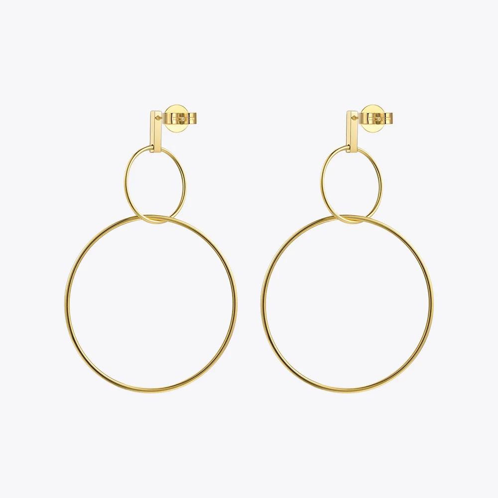 

Enfashion Jewelry Geometric Circle Line Dangle Earrings Gold color Stainless steel Long Drop Earrings For Women Earings EEF1017