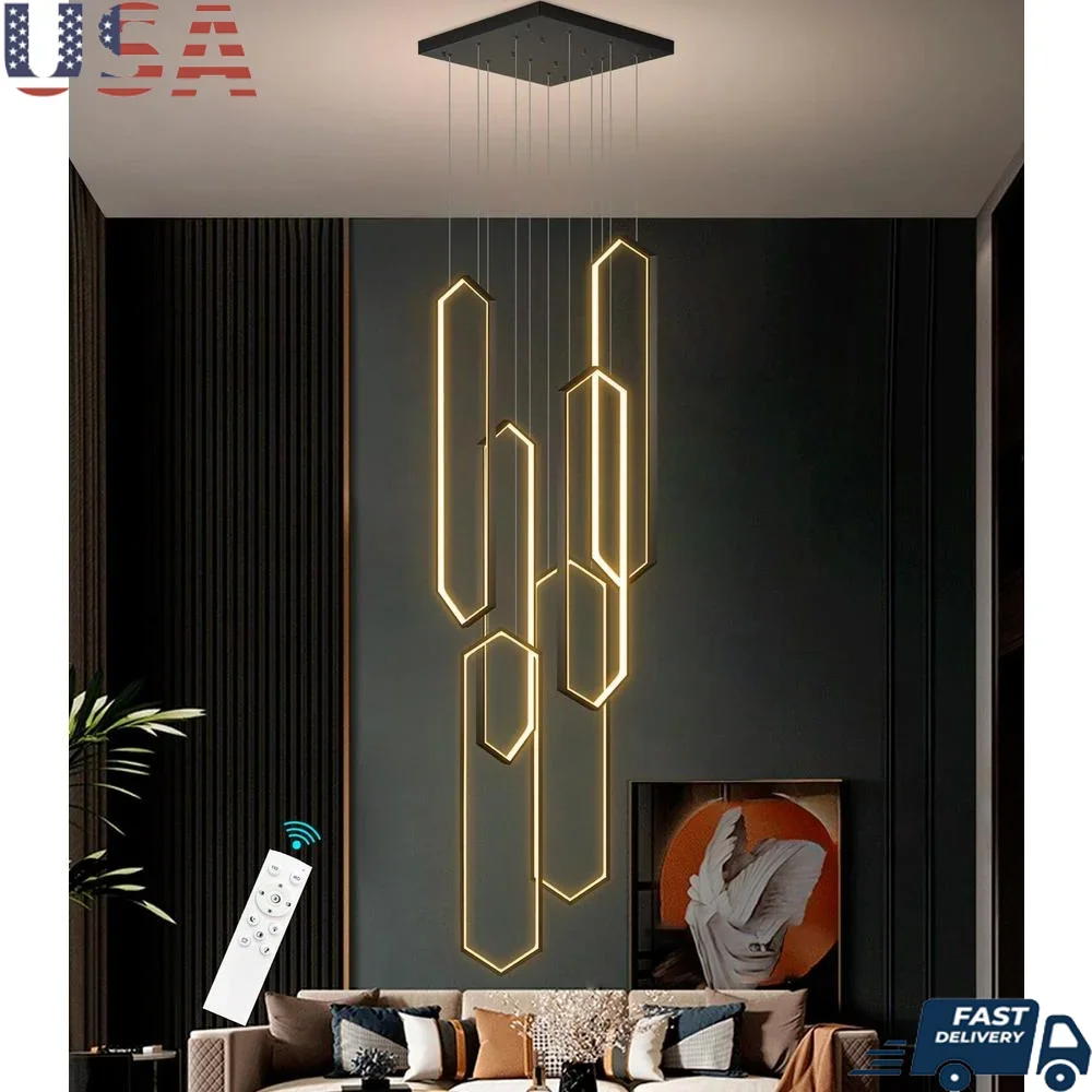

6-Rings LED Chandelier Modern Flush Mount Dimmable Adjustable Brightness Lighting Living Room Dining Room High Ceiling Fixture