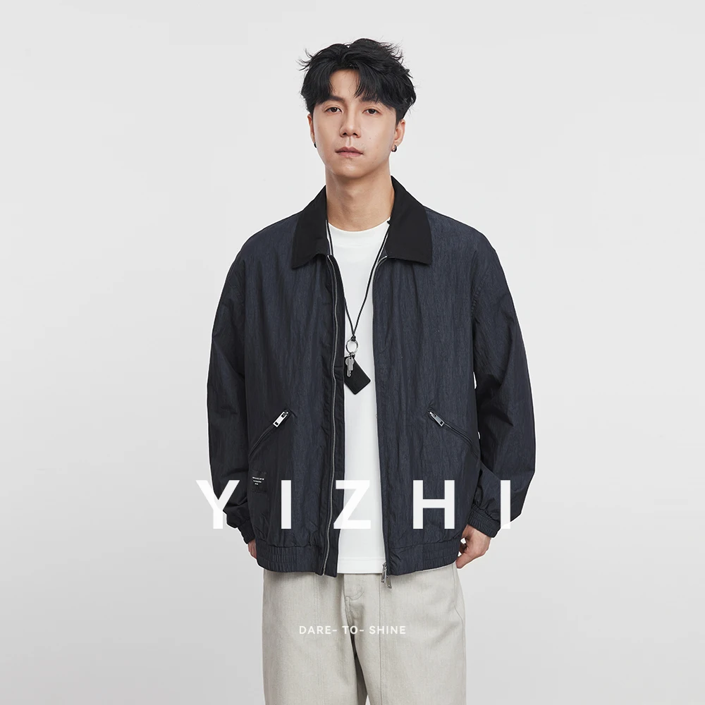 

2025 Fashion Men's Retro Jacket Autumn New American Style Loose Fashionable Splicing Contrast Color Lapel Coat Men's Jacket