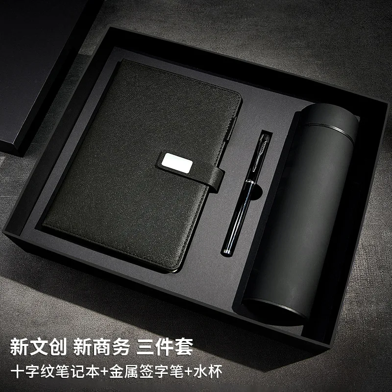 Premium Business Notebook Gift Set with Buckle, Custom Logo Available, PU Leather Notepad Journal for Corporate Meeting Office C