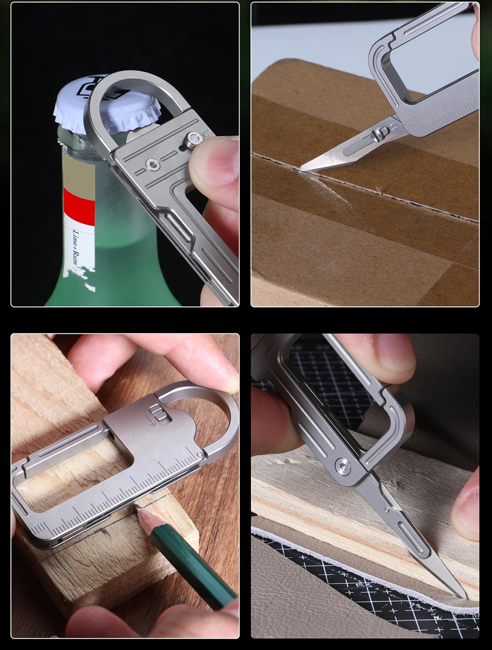 Multifunction Titanium Alloy Keychain With Lock Scalpel Ruler Bottle Opener Outdoor EDC Self-defense Tool Folding Knife