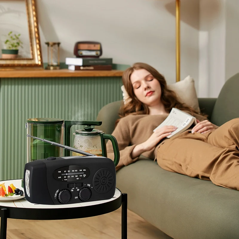 Top-AM/FM Emergency Weather Radio Hand Crank Solar Weather Radio Portable Power Bank With Solar Charging Battery