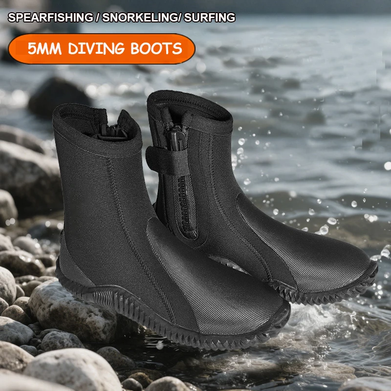 

5mm Neoprene Dive Boots Antiskid Wetsuit Boots Side Zipper Snorkeling Scuba Spearfishing Surfing Diving Water Sports Accessories