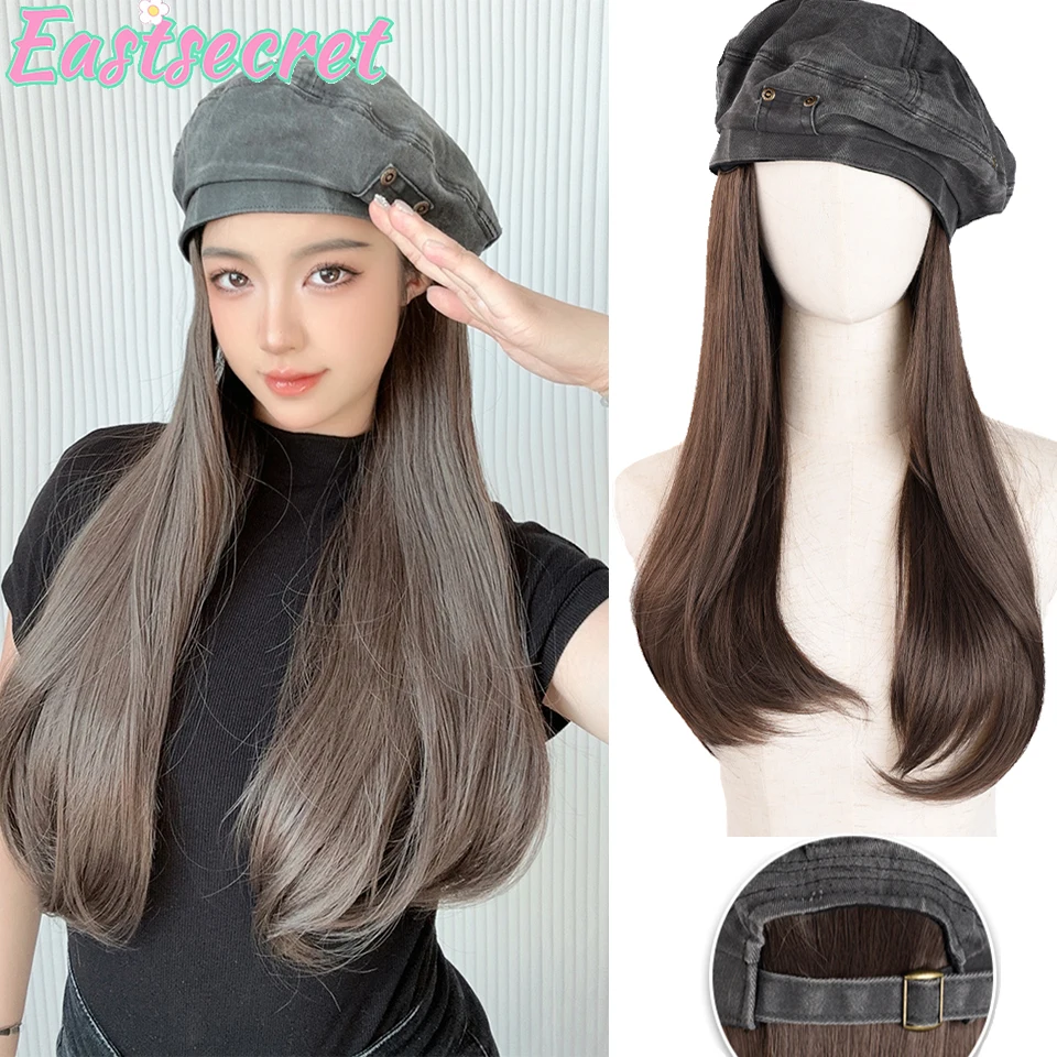 EAST Synthetic Baseball Cap Hair Short Bob Wig Black Cap Hair Extensions Naturally Connect Adjustable Hat Wig Daily Use Wig