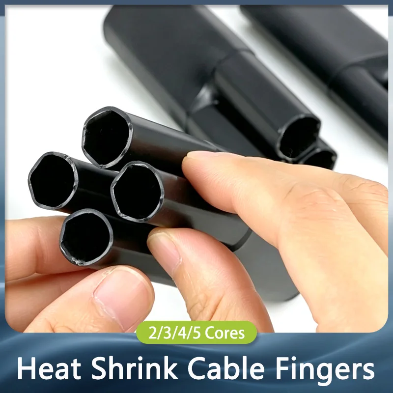 1KV Glue‑Lined Heat Shrinkable Finger Sleeve 2/3/4/5 Cores Waterproof Insulation Shrink Branch Cable Protective Sleeve 1~5 Pcs