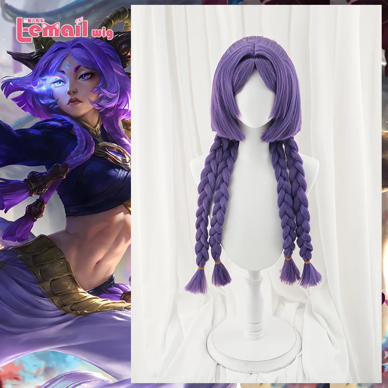

Парик L-email Синтетические волосы Игра LOL The Unbroken Faith Yunara Косплей Парик 60 см Фиолетовый цвет Женские парики Термостойкие волосы