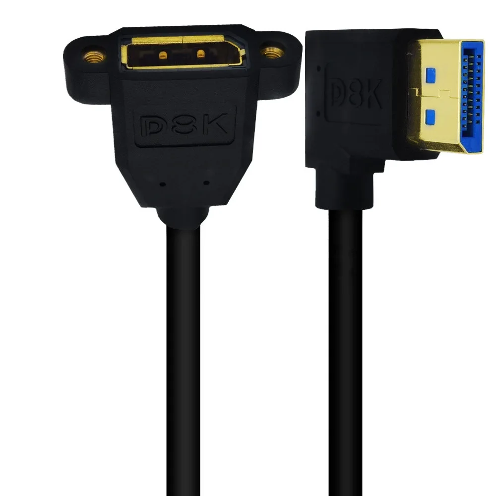 الزاوية اليمنى 1.4 الإصدار 8K @ 60Hz DP ديسبلايبورت تمديد كابل تركيب اللوحة-ديسبلايبورت إلى ديسبلايبورت-ذكر إلى أنثى 0.3 متر