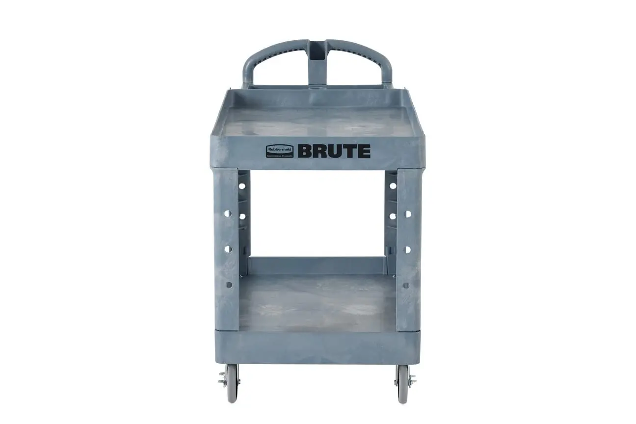 Commercial Products Brute Heavy Duty 2-Shelf Utility/Service Cart, Large, Shelves, Ergonomic Handle, 750 lbs