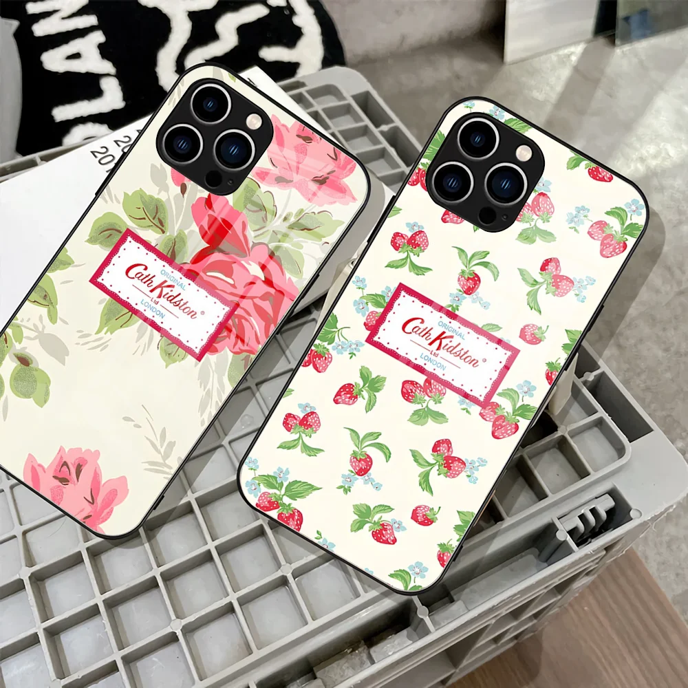 Women Fashion C-cath Kidston Phone Case 2023 For IPhone 15 14 Pro 13 11 12 XR XS MAX 7/8 X Plus 13 Black Glass Covers