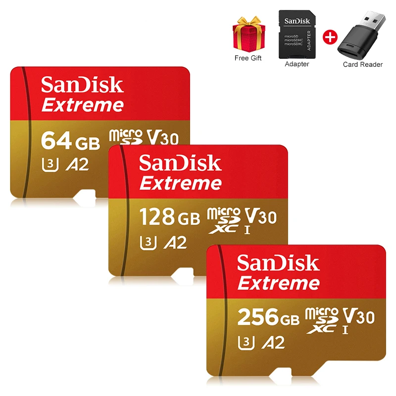 

SanDisk Extreme MicroSDXC A1 A2 U3 Memory Card Original UHS-I Cards USB3.0 4K Flash Micro SD Card for Camera GoPro DJI Nintendo