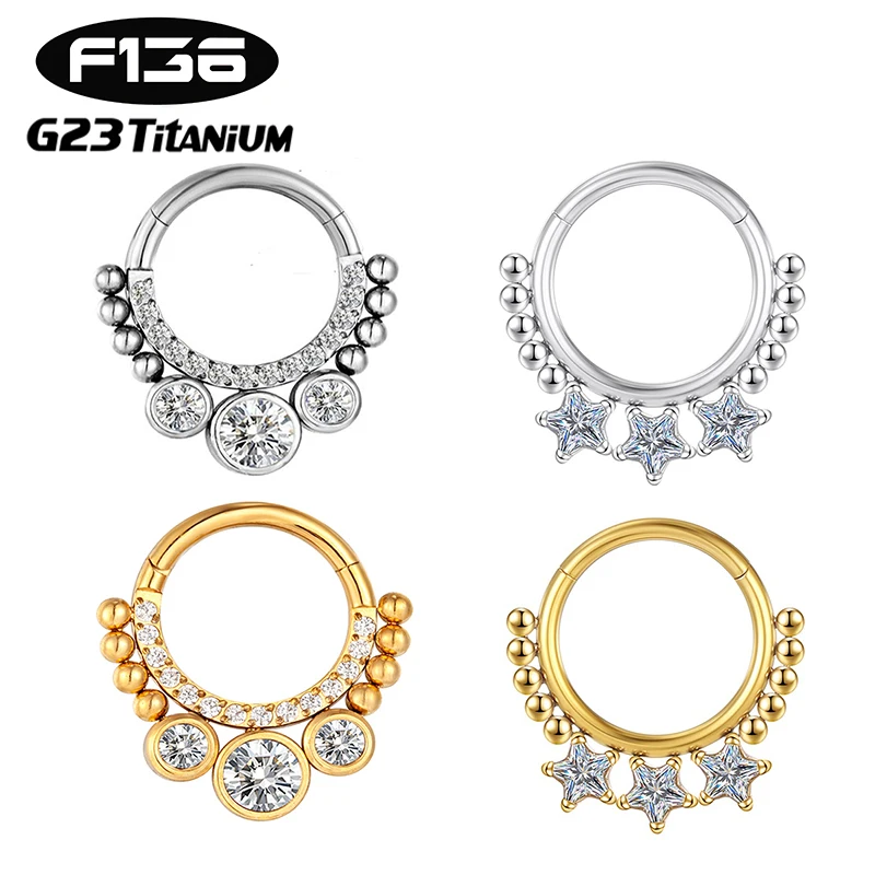 

1PC G23 Titanium Piercing Nose Ring Hoop CZ Nose Septum Hinged Cartilage Earrings Helix Conch Daith Tragus Piercing Body Jewelry